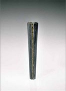 “Vase Brooch”, long narrow matte black silver and gold.