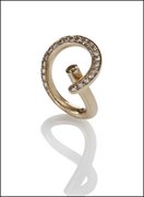 ”BEND RING” - gold with many yellow diamonds and one white