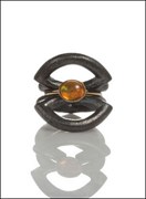 “LOVERS” - two matte black silver rings and an in-between ring in gold with a Mexican fire opal